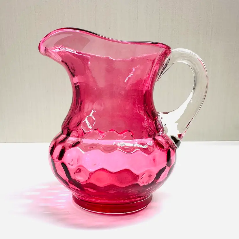 Vintage Small Fenton Cranberry Glass Pitcher Coin Dot Pattern