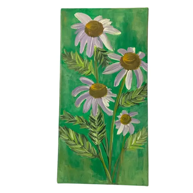 “Black Eye Susan In Green And Purple ” Original Art. Signed By Artist 20” By 10” Acrylic On Canvas Wildflower Series