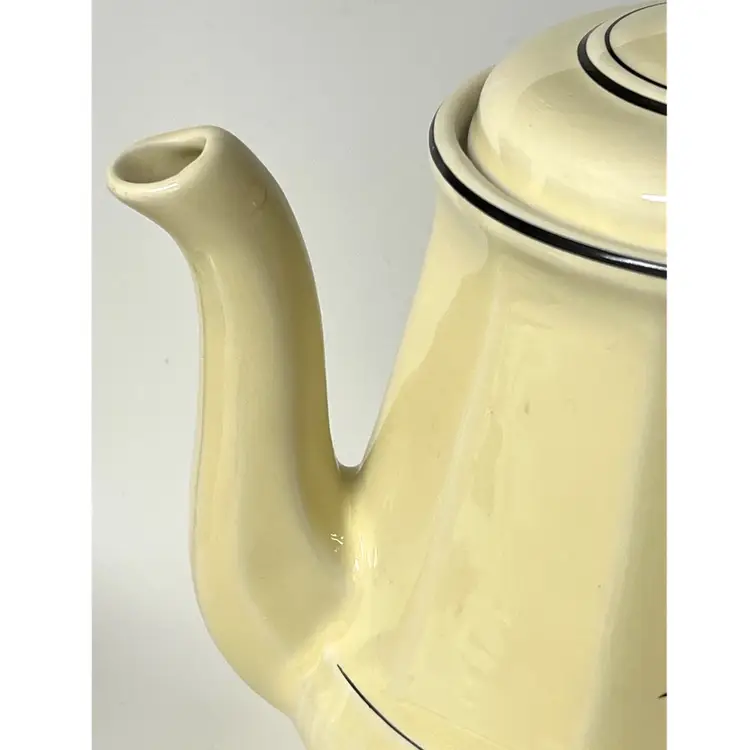 Porcelier Vitreous China Teapot Light Yellow Black Man & Woman Silhouette Design 8 in Height USA
