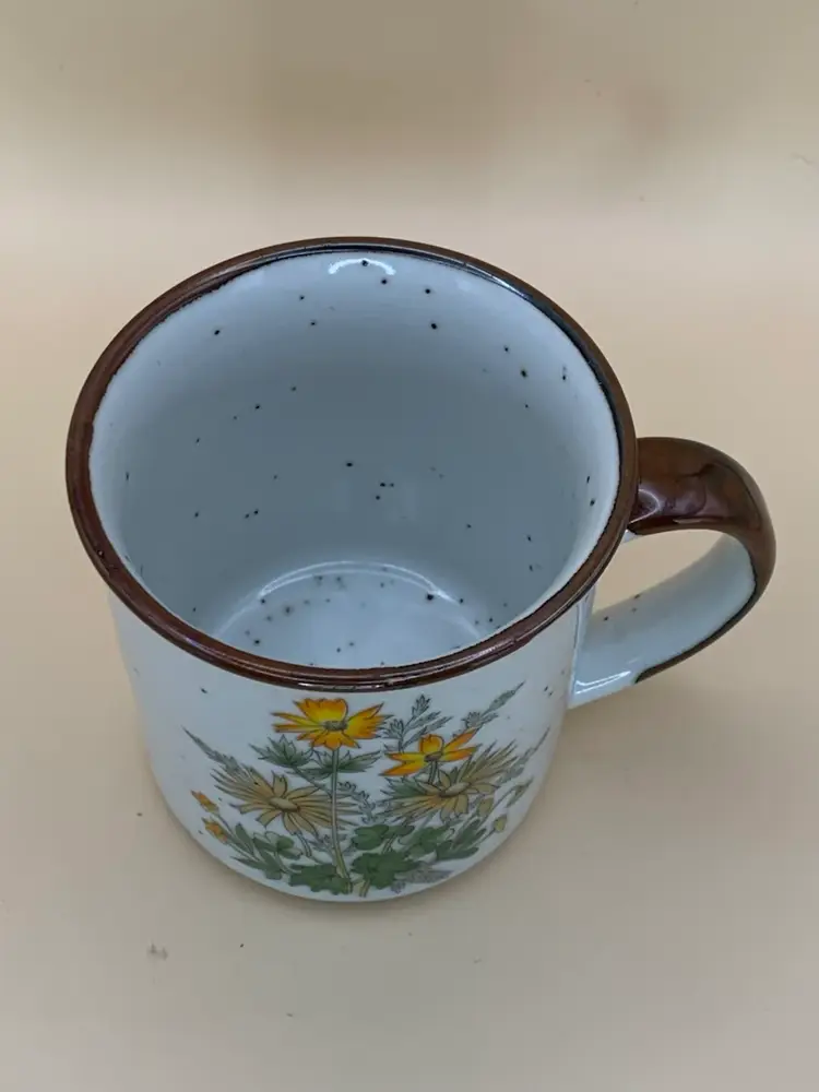 VTG Stoneware Mug 1970s Japan Floral Hand Painted 10oz