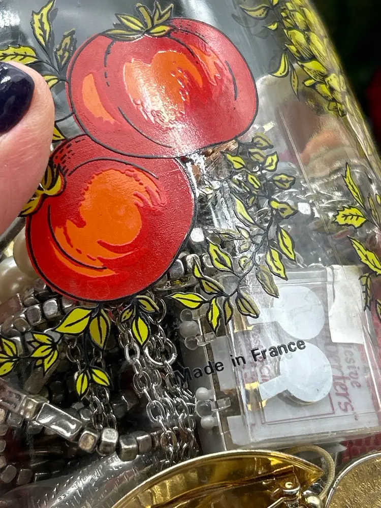 Vintage Le Parfait French Glass Jar – Mushroom & Tomato Design – Filled with Vintage to Modern Wearable Jewelry – 8” Made in France