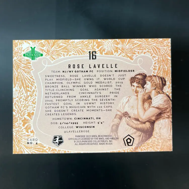 Rose Lavelle 2025 Parkside Beachwood Brand Regal Gotham FC Soccer Card