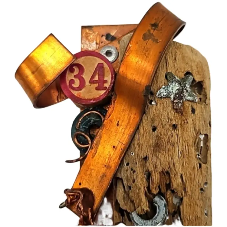 Handmade Mixed Metal Art Pin of Found Objects