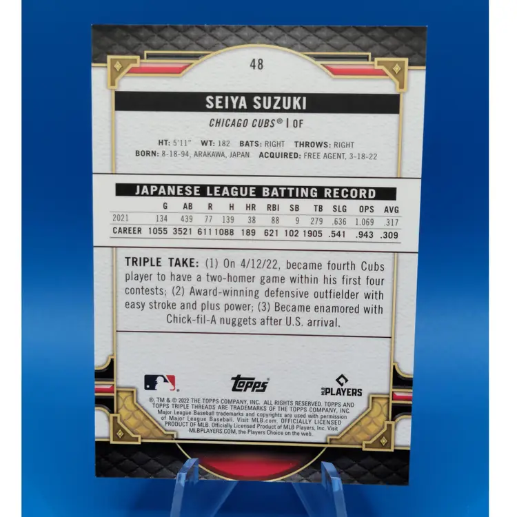 Seiya Suzuki 2022 Topps Triple Threads Chicago Cubs