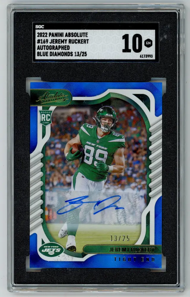 2022 Panini Absolute JEREMY RUCKERT RC Rookie /25 Auto Blue Diamonds SP #169 JETS SGC 10 GM