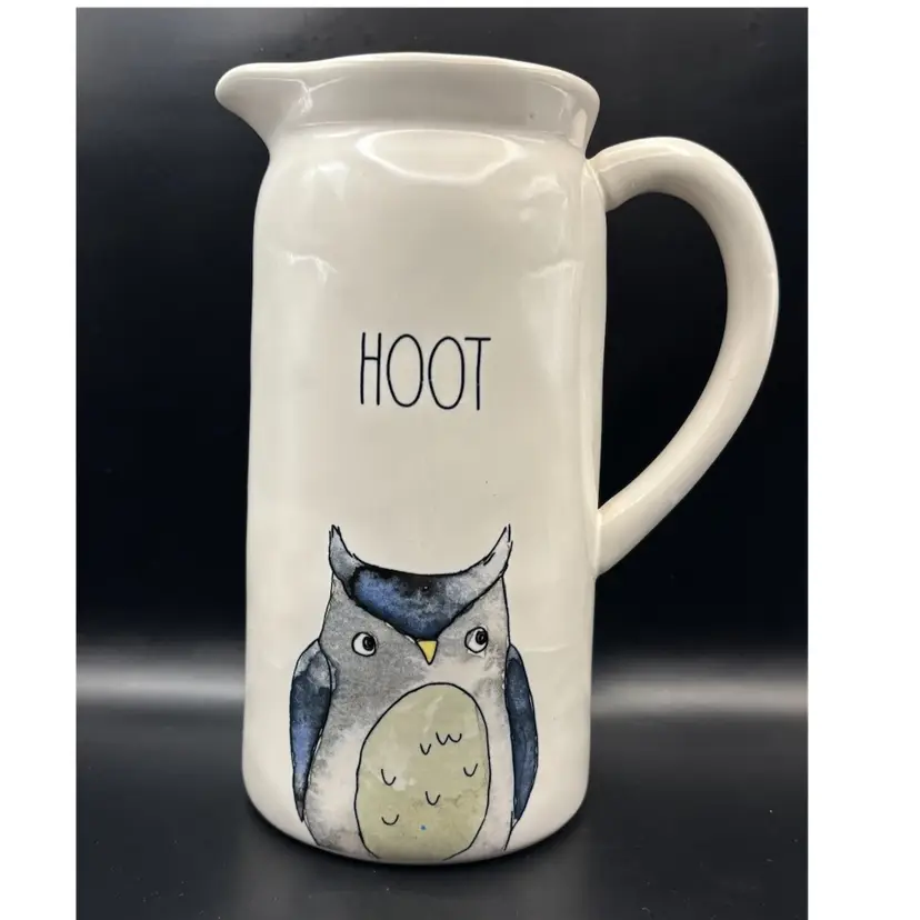 Rae Dunn Artisan Collection Hoot Owl Large Ceramic Pitcher