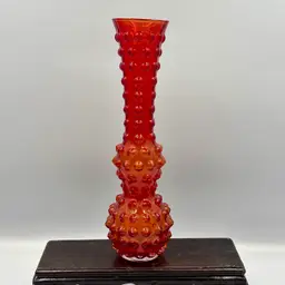 Orange Pressed Glass Hobnail Vintage Vase 8.75”