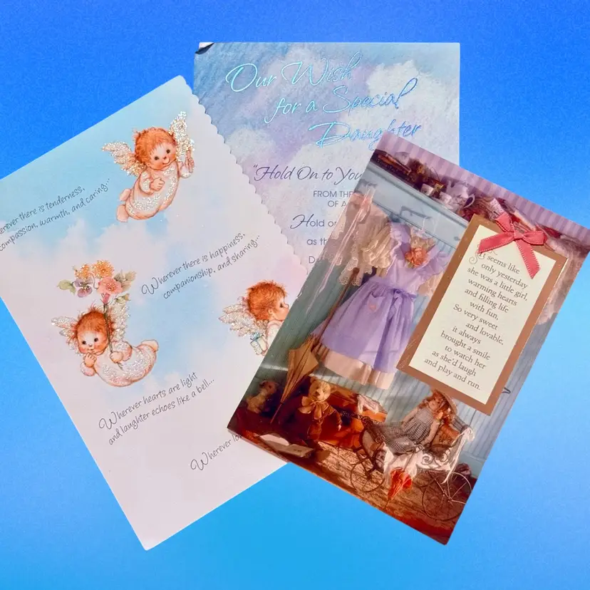 Lot/3 Vintage Daughter Fancy Birthday Cards, Used