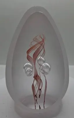 Vintage Art Glass Egg Shaped Frosted/Clear Window Paperweight, By Remigijus Kriukas