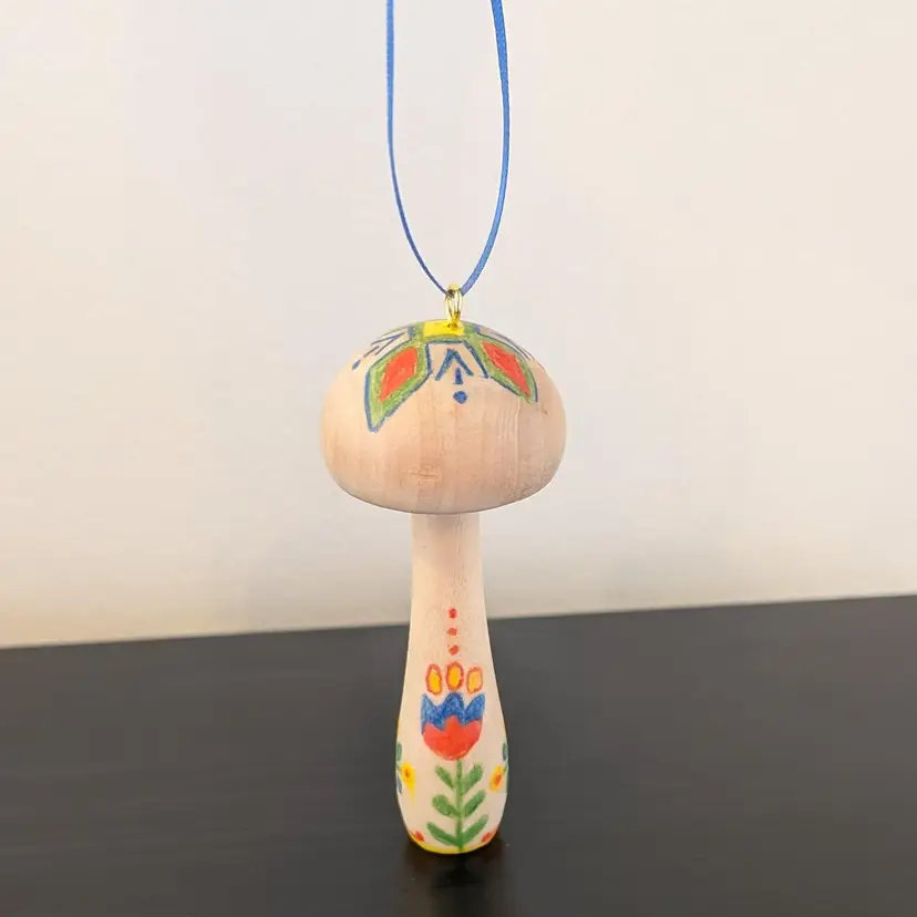 Folk Art Wood Mushroom Ornament