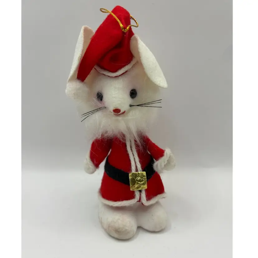 Vintage Flocked Mouse Christmas Ornament Japan