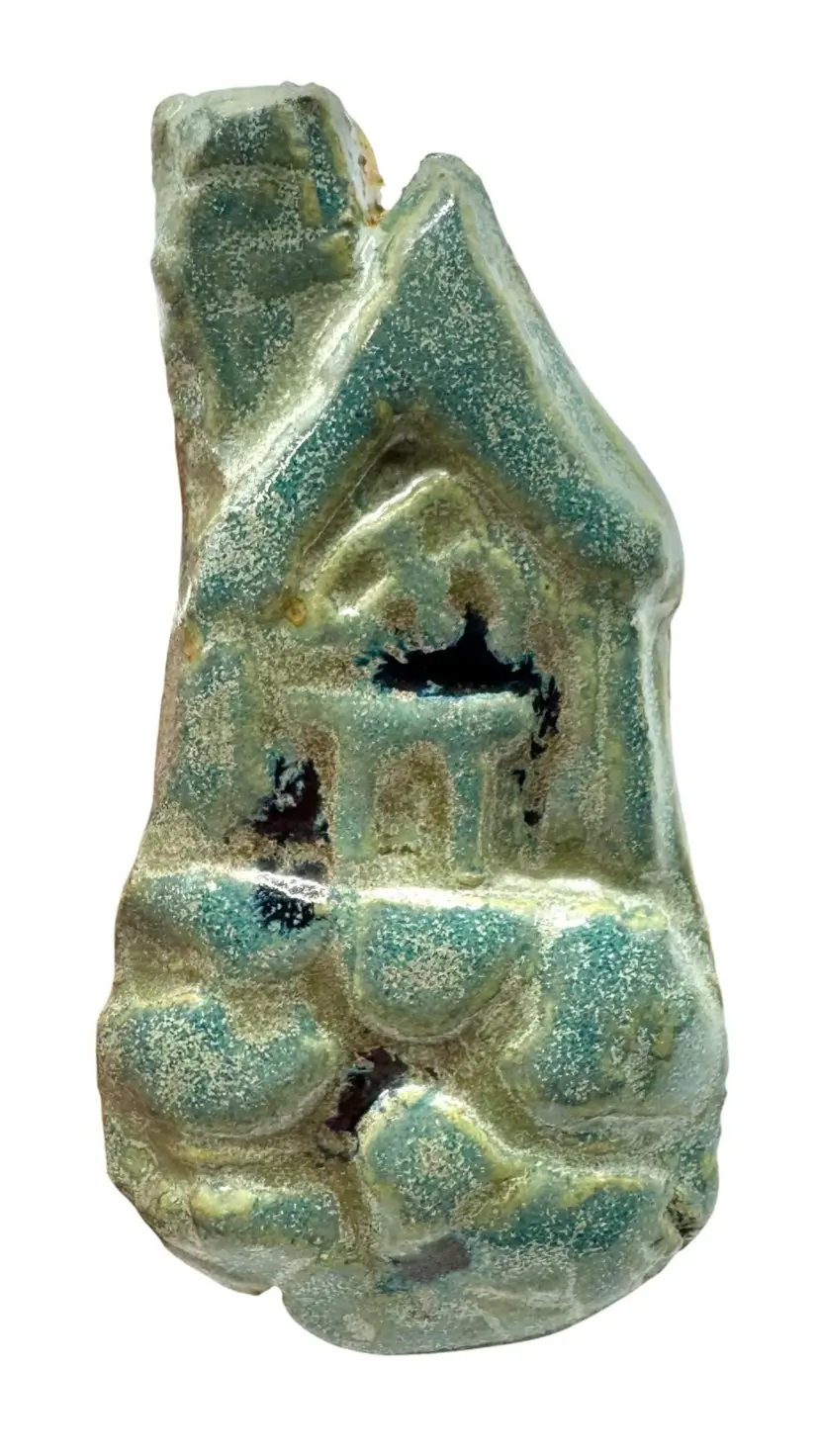 Handmade Studio Art Pottery Cottage House Figurine Token Aqua Blue Witch Hut 4”