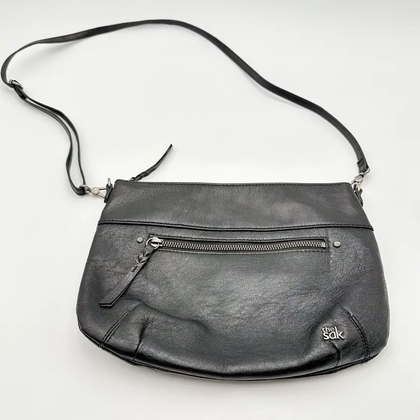 The Sak Black Leather Crossbody Bag Purse 11" x 8"