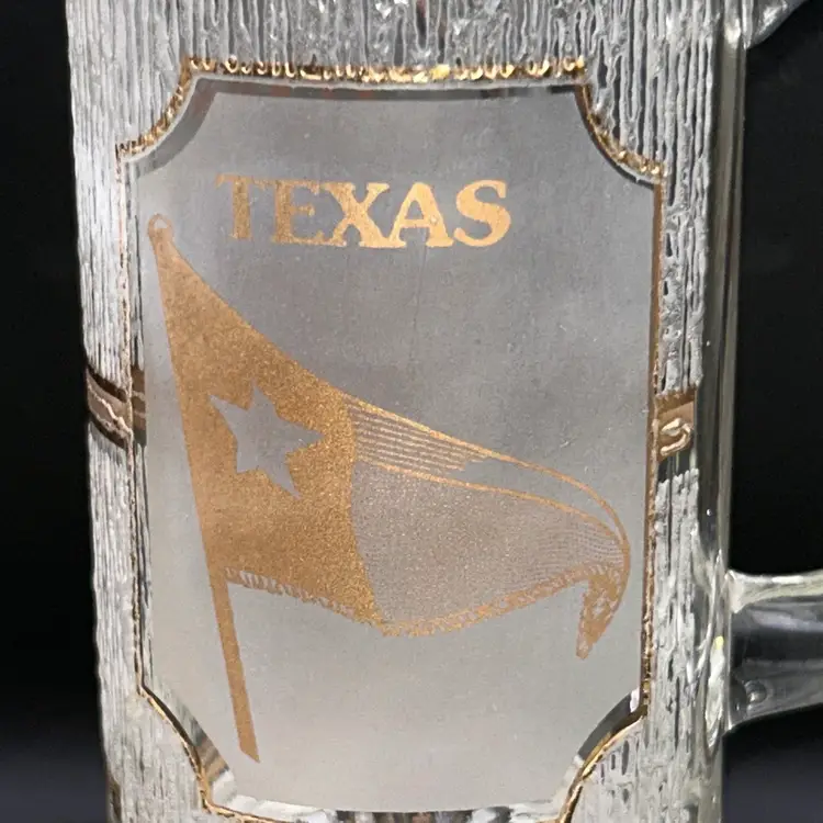 Culvers Texas Beer Mug, Vintage 1990s Frosted Glass Stein With Culver’s’ 22 My Gold Accents.