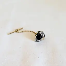Vintage Black Stone Tie Tack • Silver‑Tone Setting