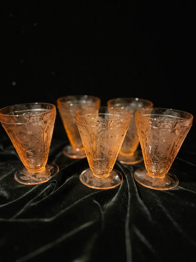 Vintage Pink Depression Glass Mayfair Cherry Blossom Juice Sherbet Glasses/Set Of 5