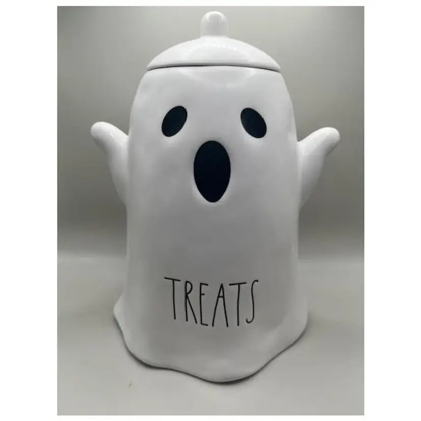 #02 - Rae Dunn Ceramic Ghost Treat Jar ~ Halloween Decor ~ Measures 10 inches tall
