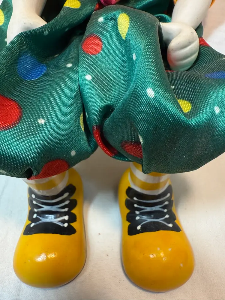 Vintage Ganz Shelf Sitting Porcelain And Clothe Clown