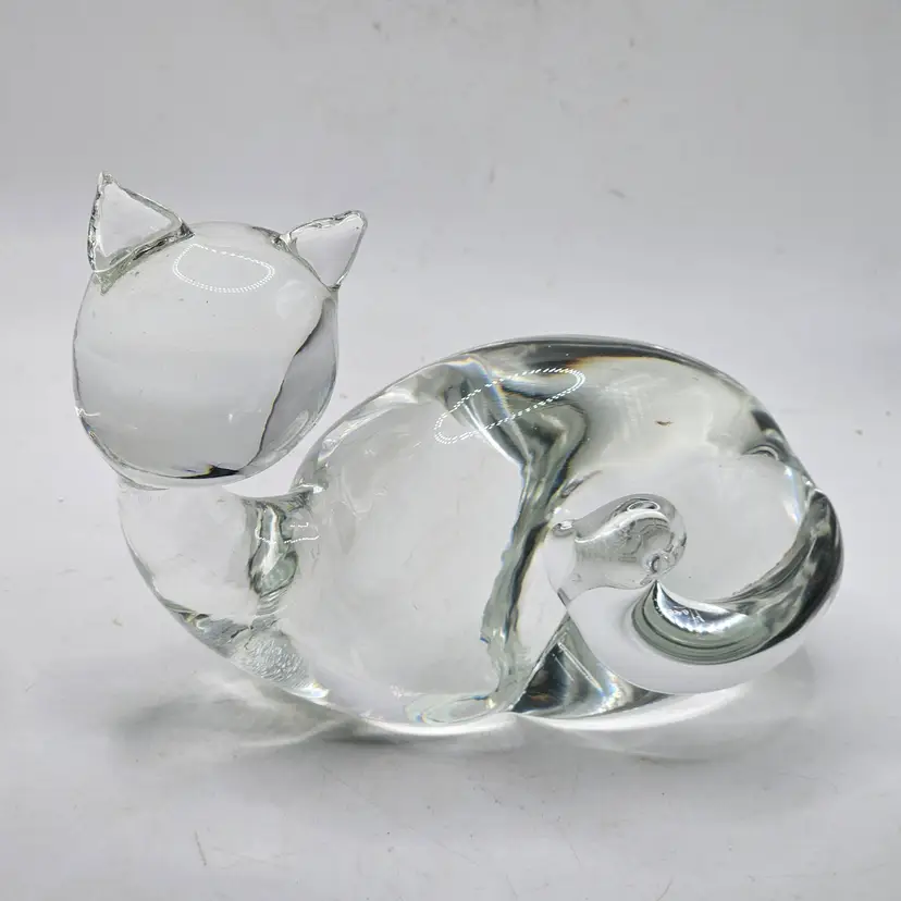 Licio Zanetti cat clear glass Figurine Vintage MCM murano Italy Signed paperweight