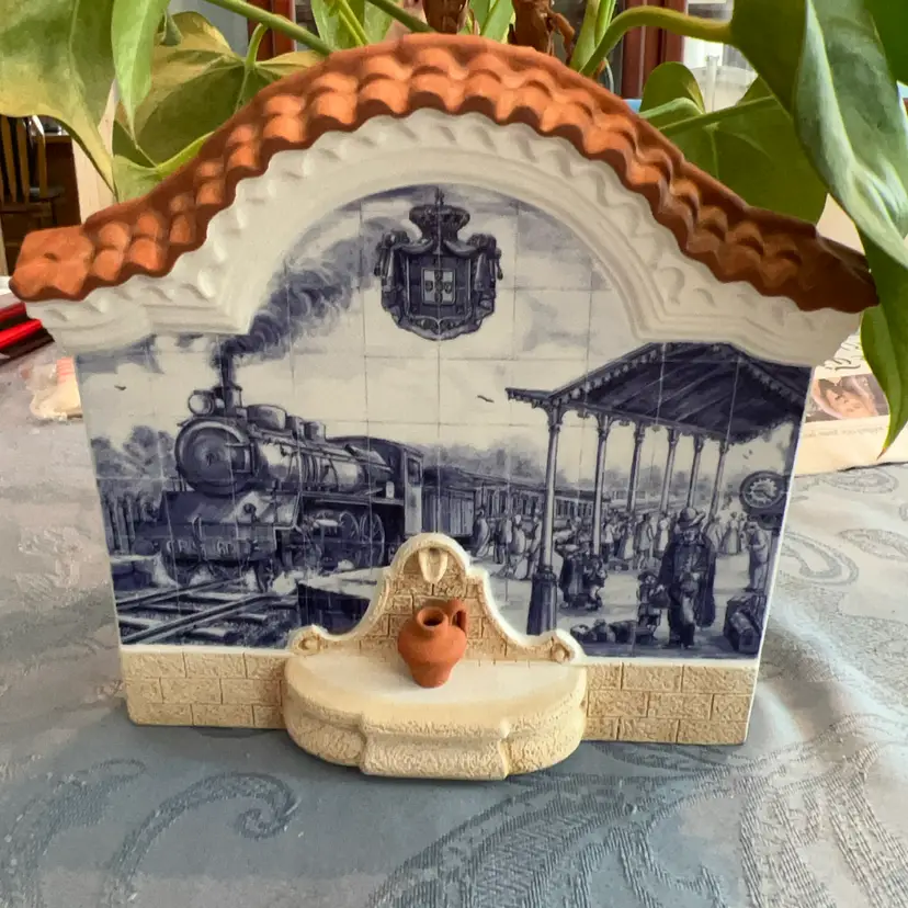 Portugal Miniature Fountain Tile Panel Ceramic Potter Signed Jose’ Carboila