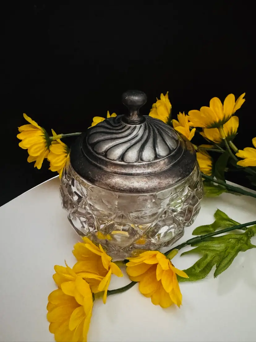 Cute Crystal Candy Dish With Pewter Lid