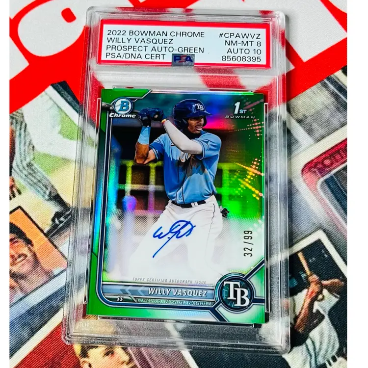 2023 Bowman Chrome Willy Vazquez 1st Auto Green /99 PSA 8 Auto 10
