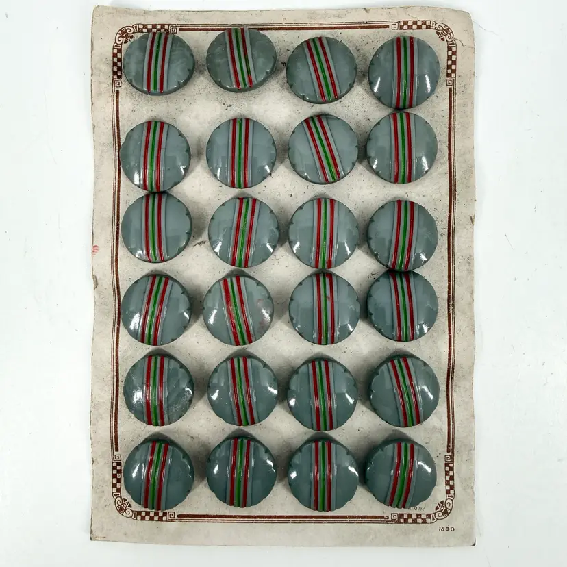 (24) 1930s Czech Warm Grey Glass Buttons NOS