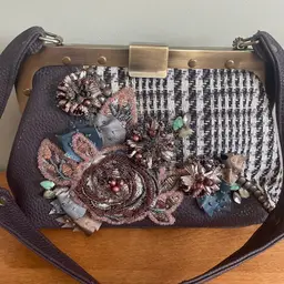 Vintage Mary Frances Embellished Floral Beaded Purse Metal Frame Studded Bag