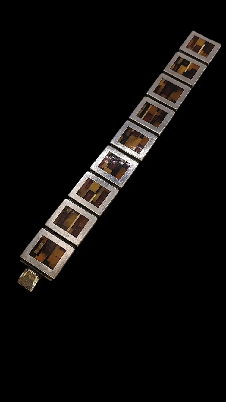 Absolutely Spectacular Sterling and Mosaic Amber Rare Bracelet (A5547)