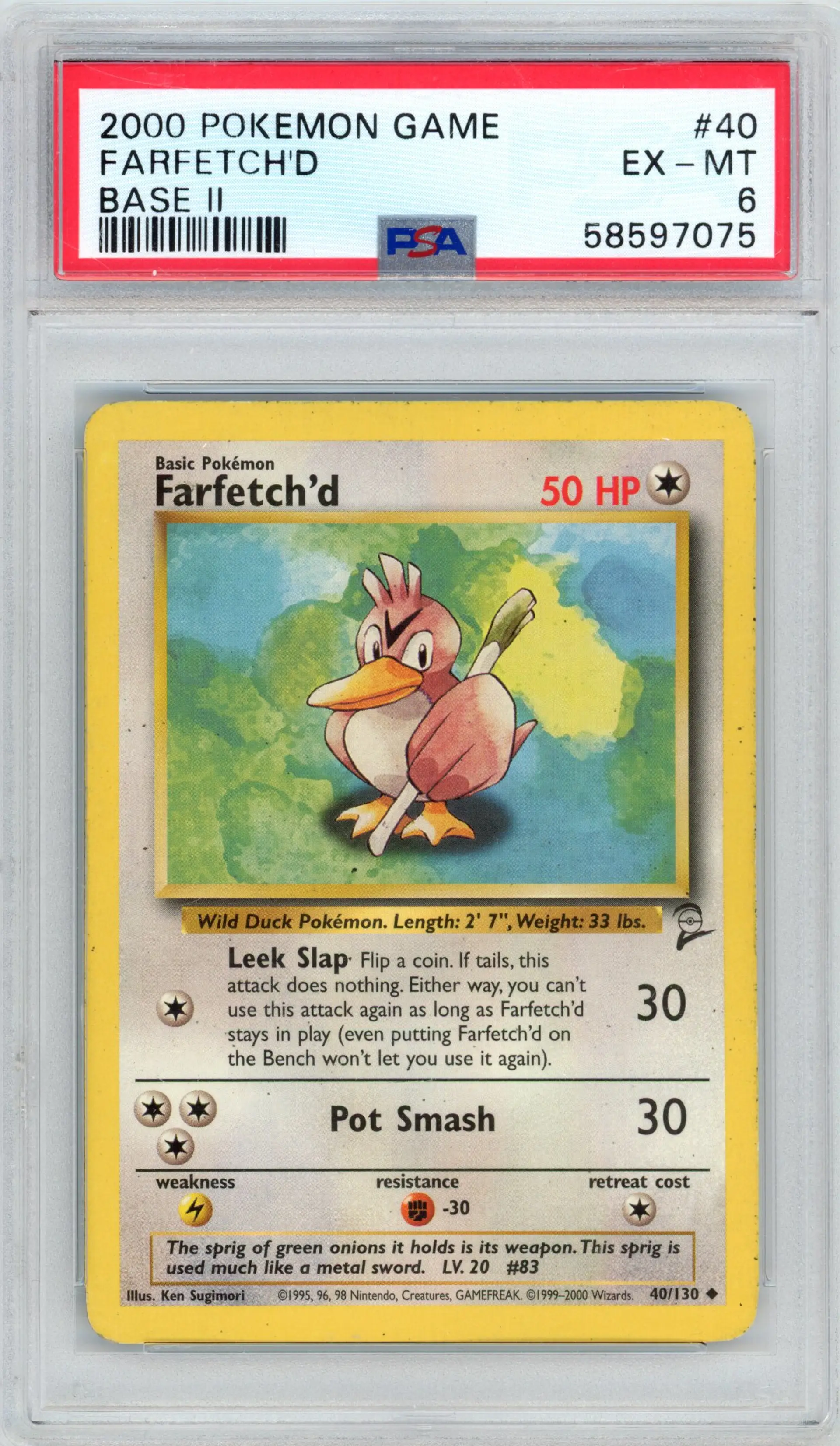 2000 Pokemon Game FARFETCH'D Base 2 #40 PSA 6 EX-MT
