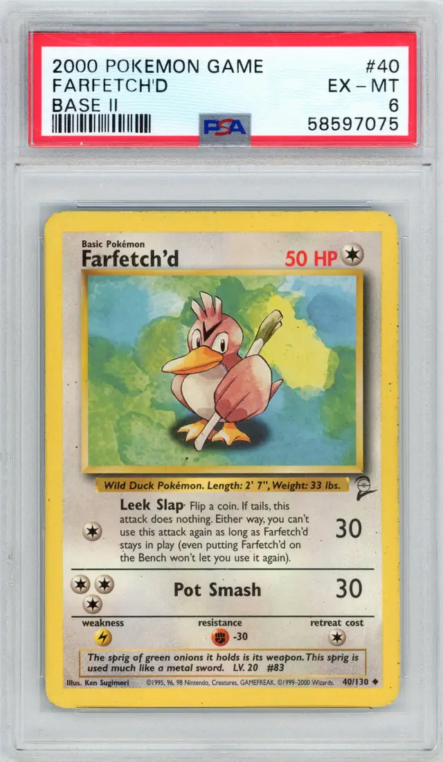 2000 Pokemon Game FARFETCH'D Base 2 #40 PSA 6 EX-MT