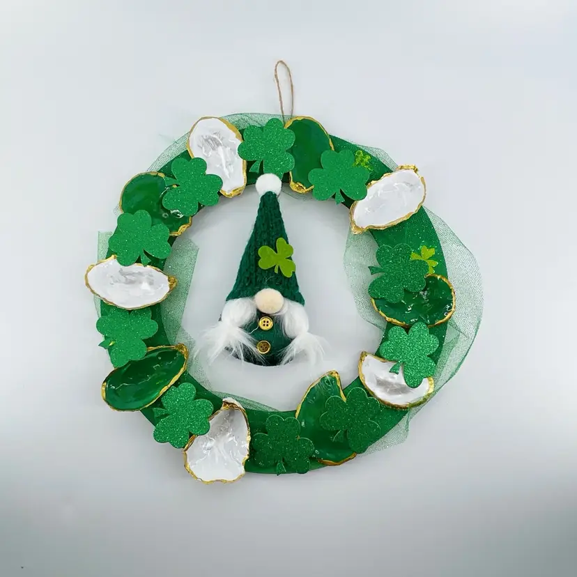 Oyster Shell St. Patricks Wreath - Handpainted