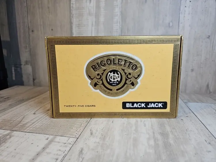 Lot of 5 Vintage Rigoletto “Black Jack” Wooden Cigar Boxes – Tampa Florida Yellow Set