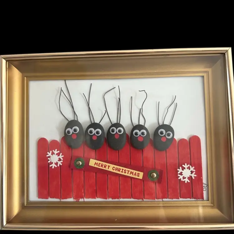 Rock Reindeers On A Fence - Made By Me
