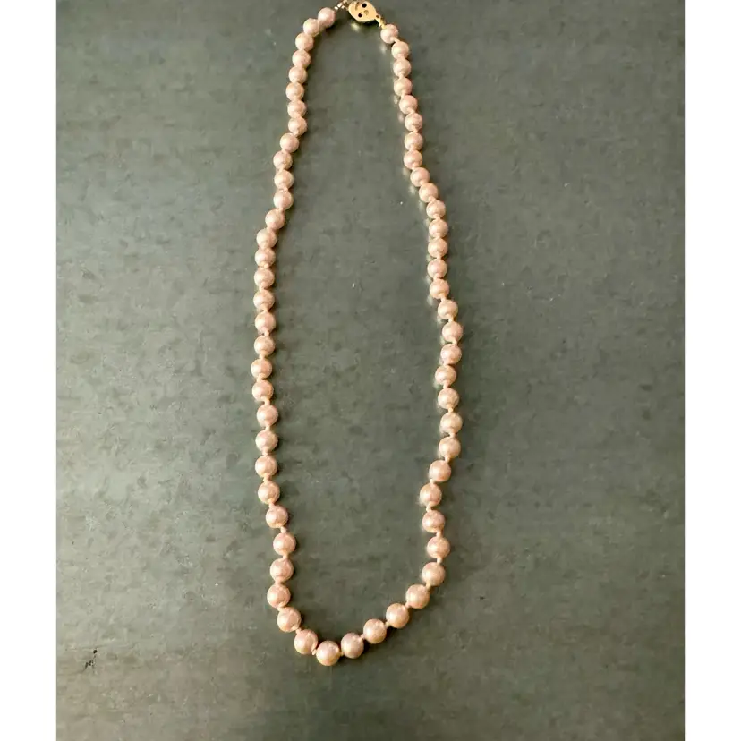 Vintage Marvella Signed Hand Knotted Cream Faux Pearl Necklace Gold Clasp