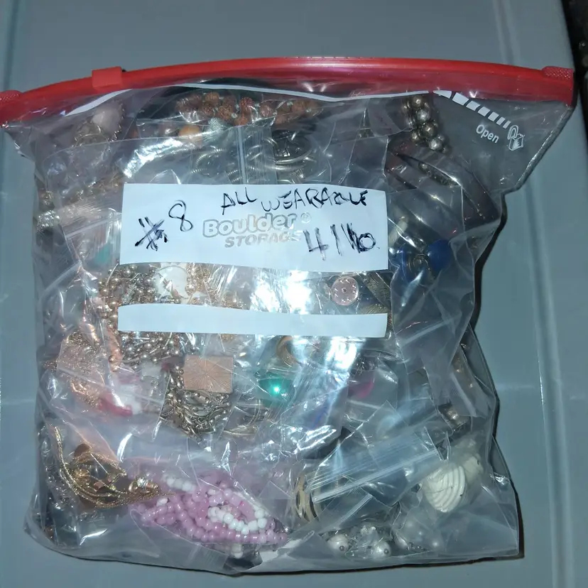 COSTUME JEWLERY 4 lbs MYSTERY ALL WEARABLE VTG to MOD Ea. Bagged! Resell/Keep #8