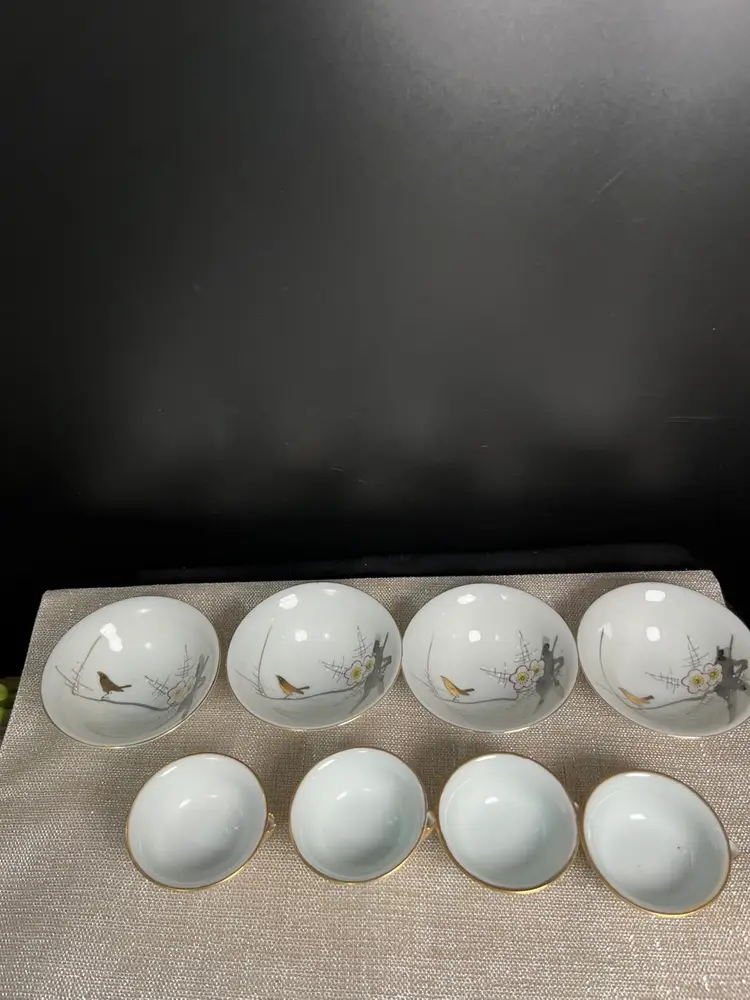 Made in Japan-Hand Painted Small Tea Bowls & Cups-4 Bowls, 4 Cups