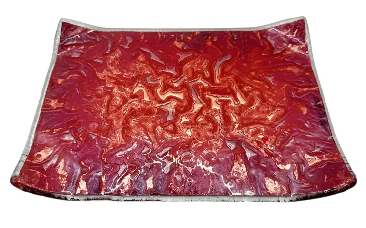 Charlton Glassworks Large Fused Glass Sushi Serving Plate Copper Infused Red