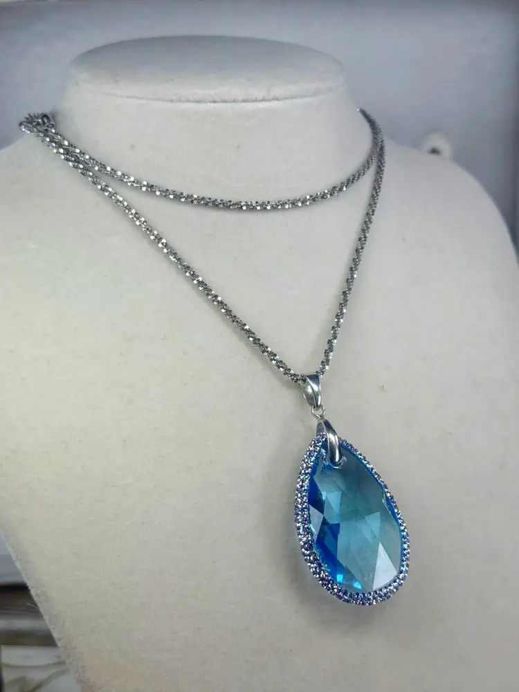 Sterling Silver Blue Faceted Crystal Pendant