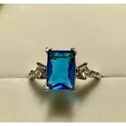 Bomb Party Size 9 Ring Aqua Blue Topaz W/ CZ Accents Rhodium Plating