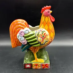 Jim Shore Barnyard Rooster Ceramic Vase Planter Utensil Holder Chicken 9.5”