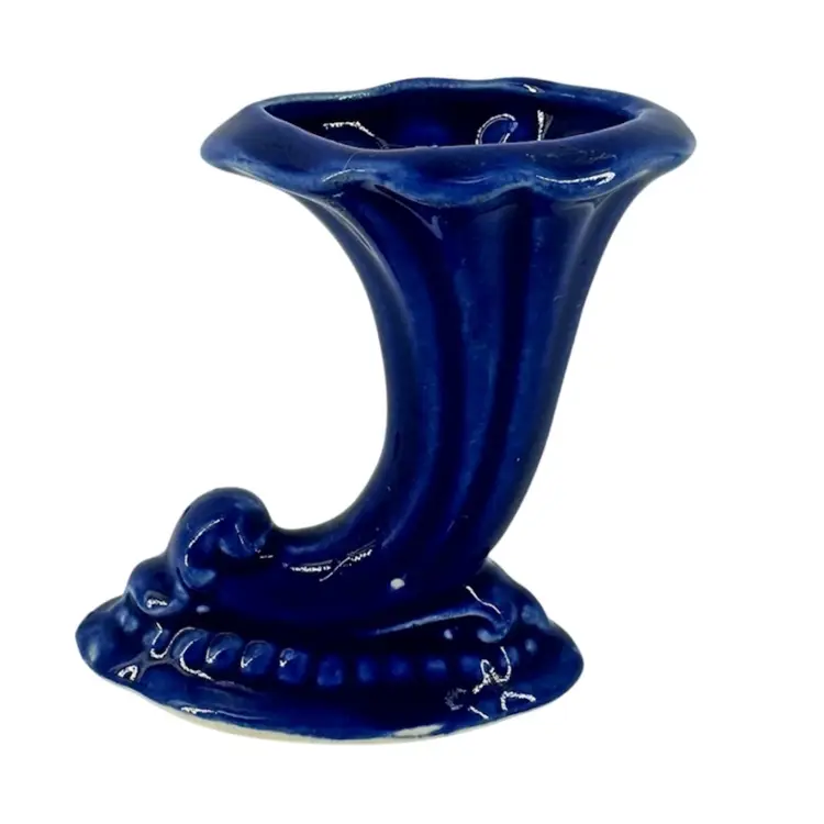 Ceramic Small Blue Cornucopia Vase