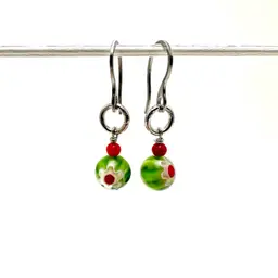 Earring Choice Millefiori Glass Bead Stainless Hook 1.25”
