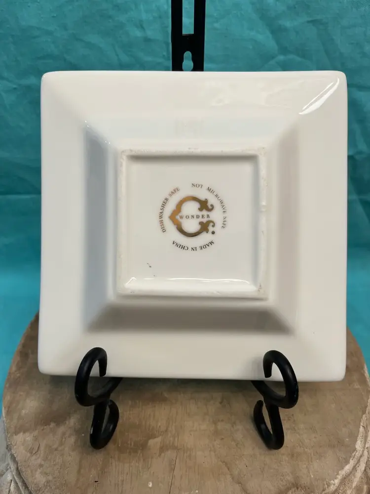 Trinket Dish W/Initial “L” Green/blue Trimmed In Gold