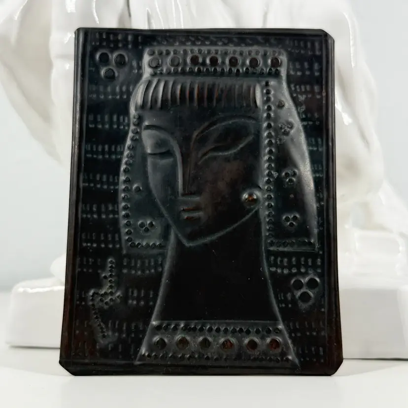 1960s Georgian Decorative Copper Wall Plaque “Armenian Girl” By Kobalia