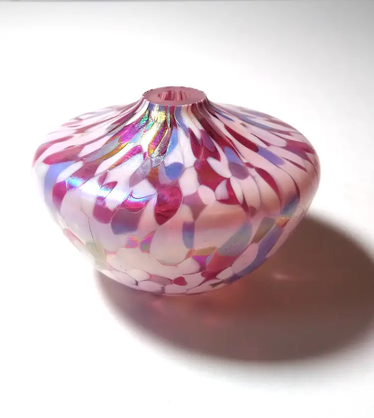 Small Glass Bud Vase pink white and blue