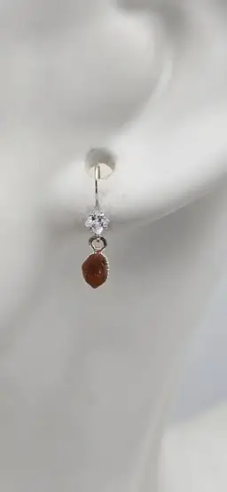Delicate Maine Sea Glass Earrings Brown with Cubic Zirconia Accent