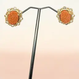 Vintage Goldstone Filigree Gold Tone Screw Back Earrings Boho-Chic Celestial