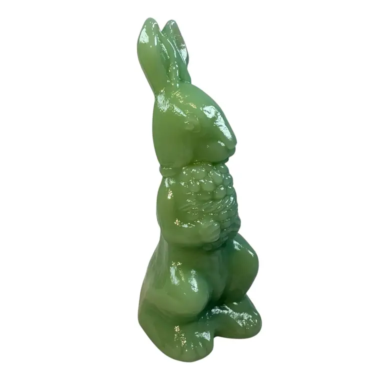 Mosser Standing Bunny with Basket of Flowers Jadeite Green 5” tall USA New Easter Spring Garden