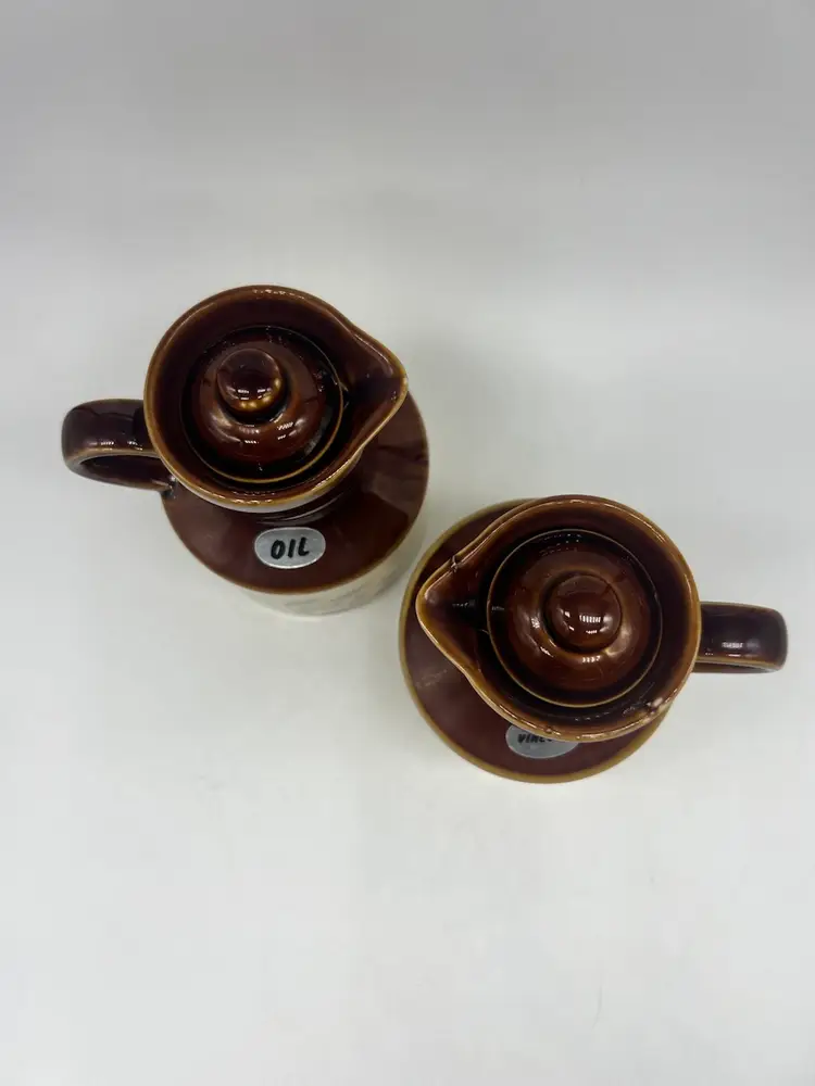 Vintage 1970’s Golden Wheat Patterned Ceramic Oil & Vinegar Cruets